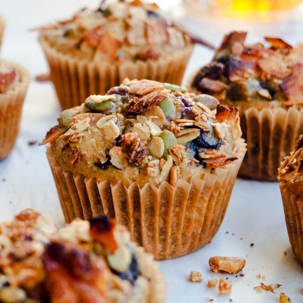 Apple and Blueberry Granola Muffins - Goodies and Grains