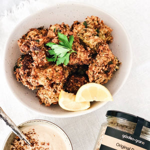 Zucchini Dukkah Fritters with Tahini Dipping Sauce